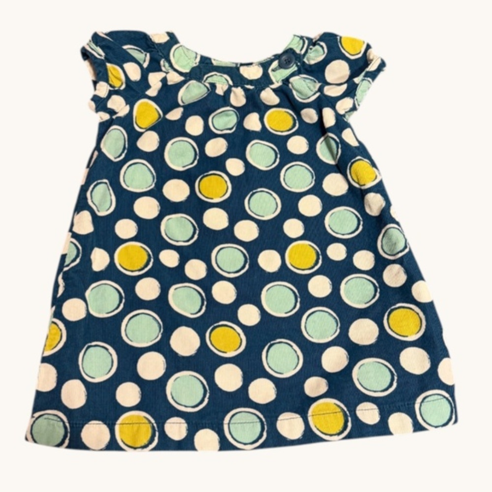 💙 Pre-loved Baby / toddler Dress Corduroy 12M Size Blue Dots Cute Soft Outfit
